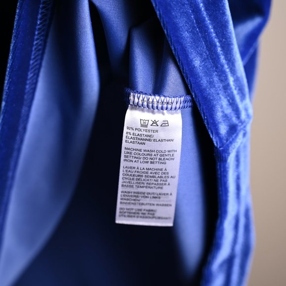 💗HOST PICK💗 Blue Velvet Top with Mock Neck and Short Sleeves- Petite L - Picture 5 of 6